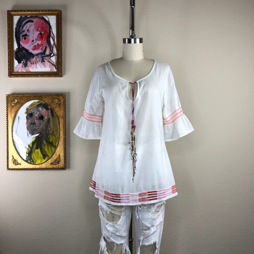 Christophe Sauvat Embroidered Shell Smocked Blouse